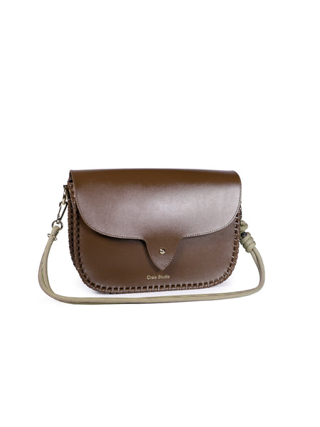 Wish Calf Leather Saddle Bag Bronzo Taupe