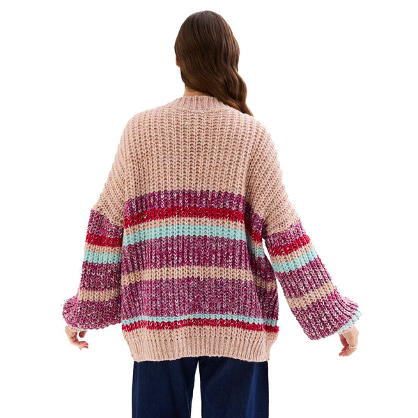 Janie Beige Stripe Chunky Cardigan