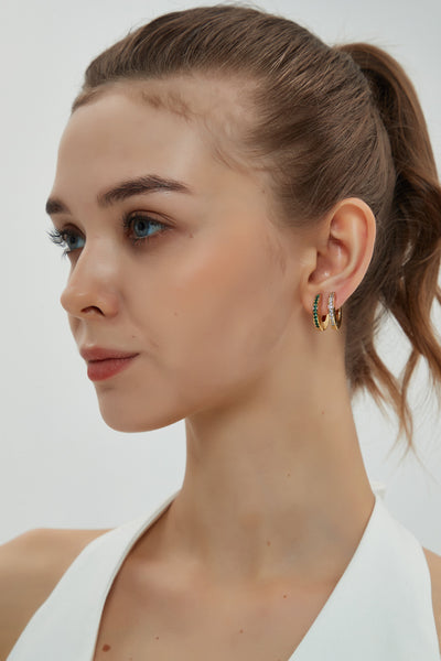 Classicharms Adara Emerald Cubic Zirconia Hoop Earrings - shopidPearl