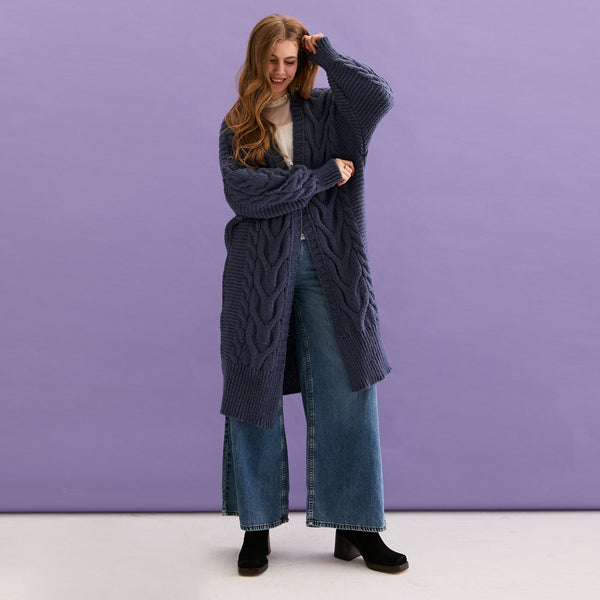 Cara & The Sky - Alex Cable Balloon Sleeve Maxi Cardigan - Denim,Cara & The Sky - Shopidpearl
