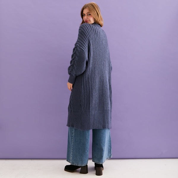 Cara & The Sky - Alex Cable Balloon Sleeve Maxi Cardigan - Denim,Cara & The Sky - Shopidpearl