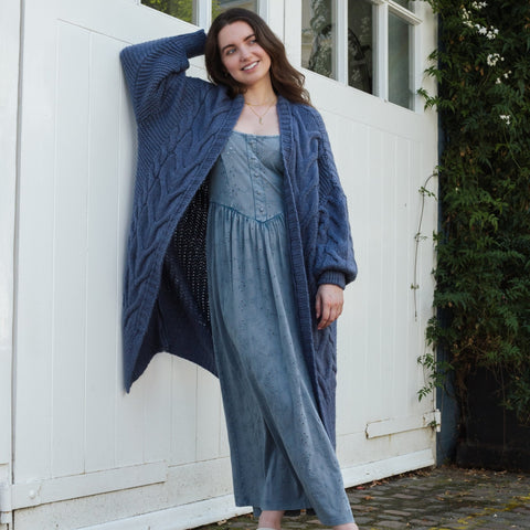 Cara & The Sky - Alex Cable Balloon Sleeve Maxi Cardigan - Denim,Cara & The Sky - Shopidpearl