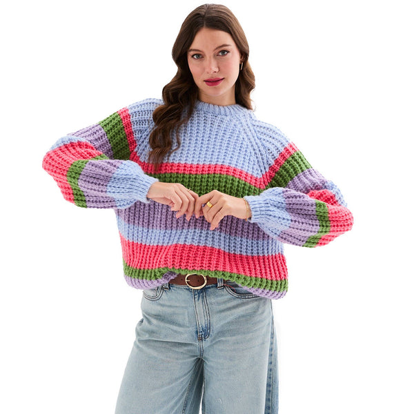 Steph Chunky Blue Stripe Sweater British Made