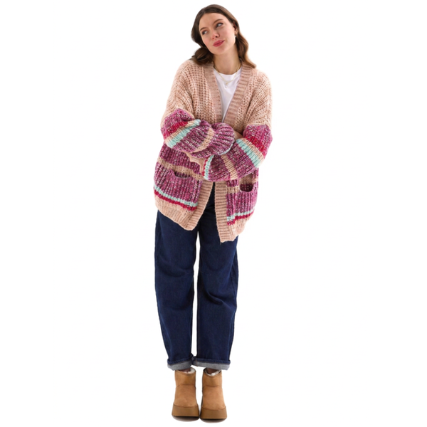 Janie Beige Stripe Chunky Cardigan
