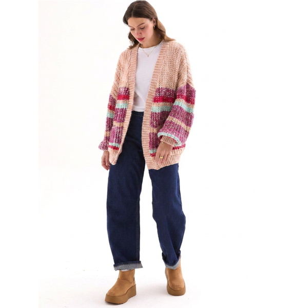 Janie Beige Stripe Chunky Cardigan