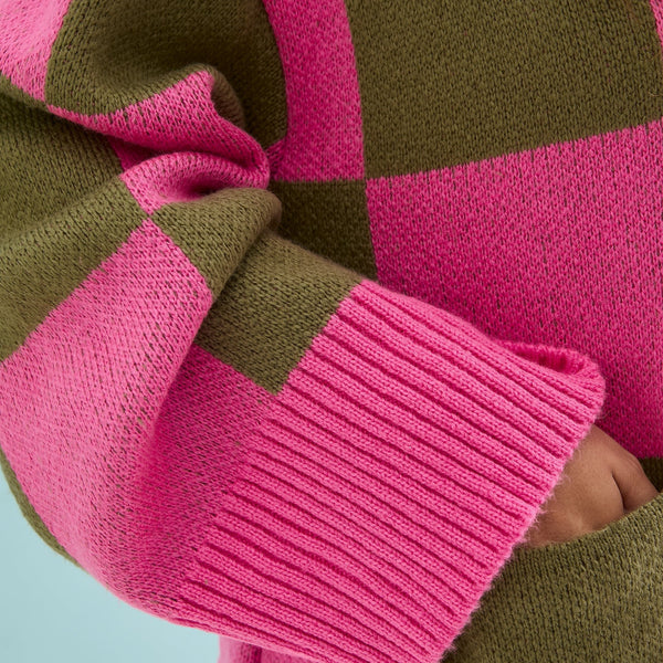 Cara & The Sky - Candice Wide Sleeve Checked Button Cardigan - Pink & Green,Cara & The Sky - Shopidpearl