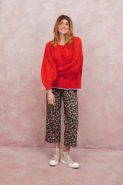 Cara & The Sky - Brigit Pointelle Stitch Balloon Sleeve Cardigan - Orange,Cara & The Sky - Shopidpearl