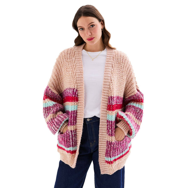 Janie Beige Stripe Chunky Cardigan