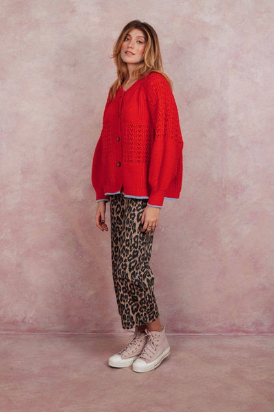 Cara & The Sky - Brigit Pointelle Stitch Balloon Sleeve Cardigan - Orange,Cara & The Sky - Shopidpearl