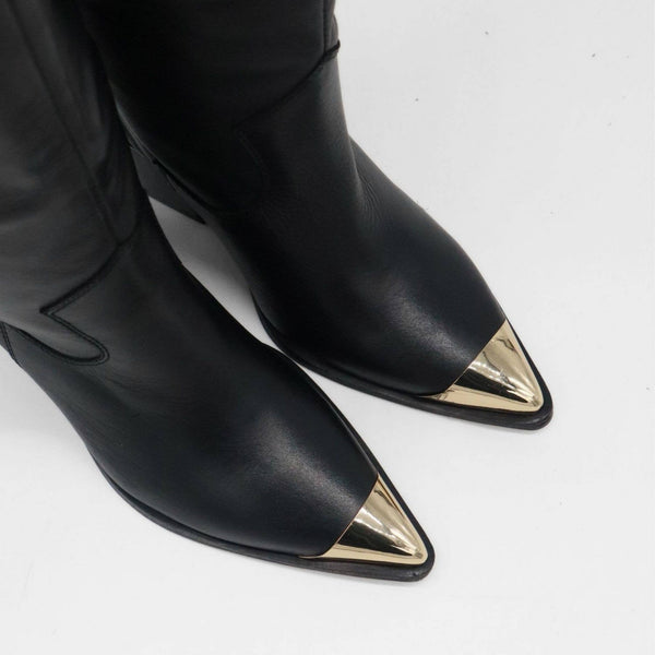 STIVALI NEW YORK - Prince Western Cowboy 2-in-1 Women's Boots in Black Leather,STIVALI NEW YORK - Shopidpearl