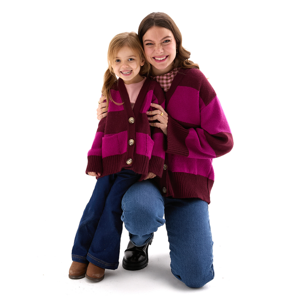 Candice Chunky Cardigan Burgundy Stripe British Made