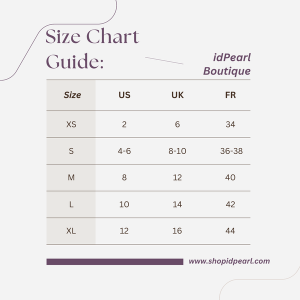 Baruni dresses size chart guide