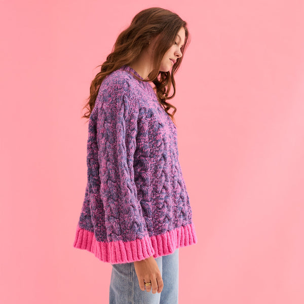 Cara & The Sky - Jennie Cable High Neck Balloon Sleeve Jumper - Denim,Cara & The Sky - Shopidpearl