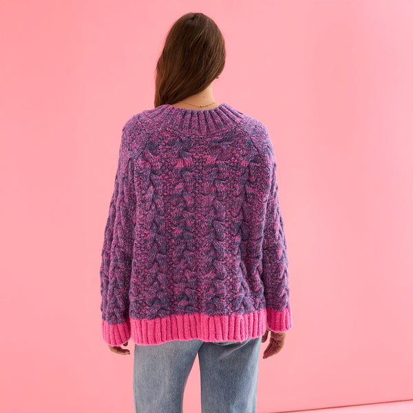 Cara & The Sky - Jennie Cable High Neck Balloon Sleeve Jumper - Denim,Cara & The Sky - Shopidpearl