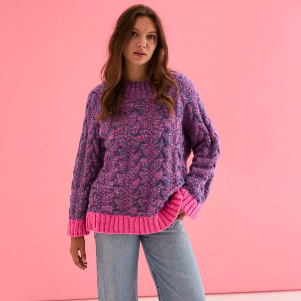 Cara & The Sky - Jennie Cable High Neck Balloon Sleeve Jumper - Denim,Cara & The Sky - Shopidpearl