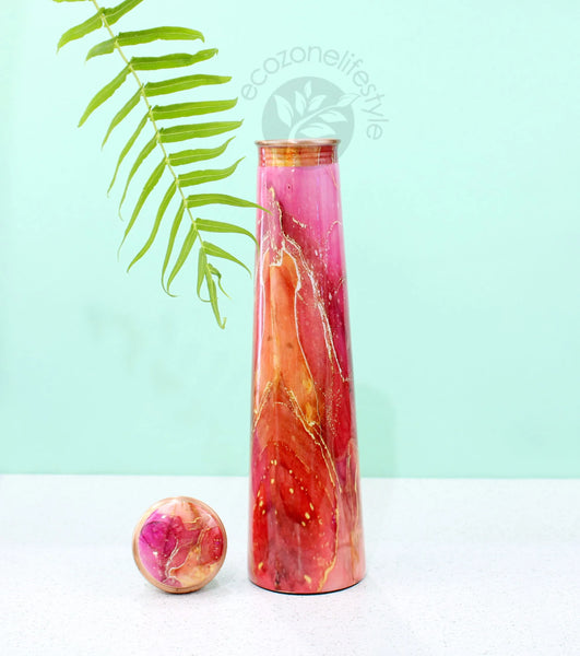 El'Cobre Red Marble Printed Tower Copper Water Bottle - shop idPearl