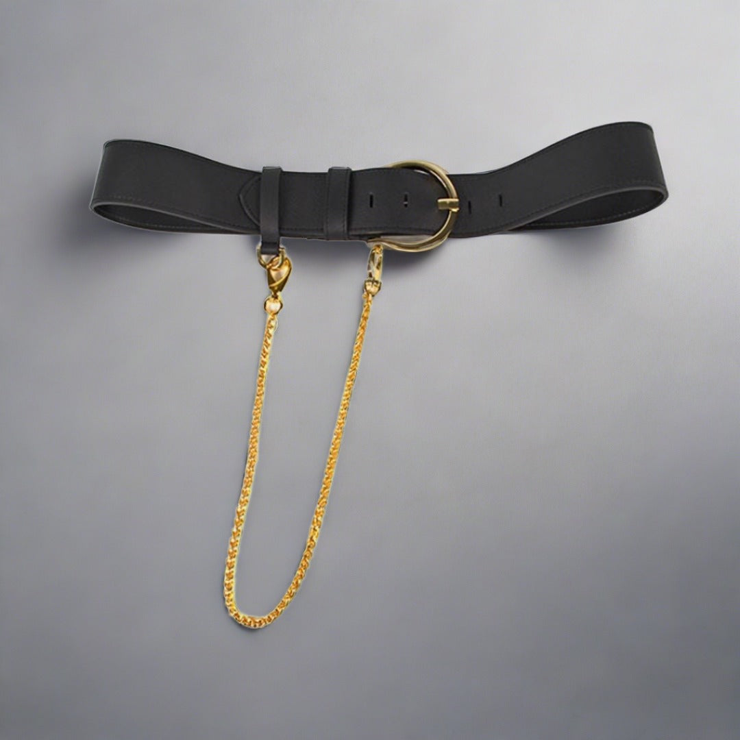 Leather Belt with Gold Chain - Shopidpearl