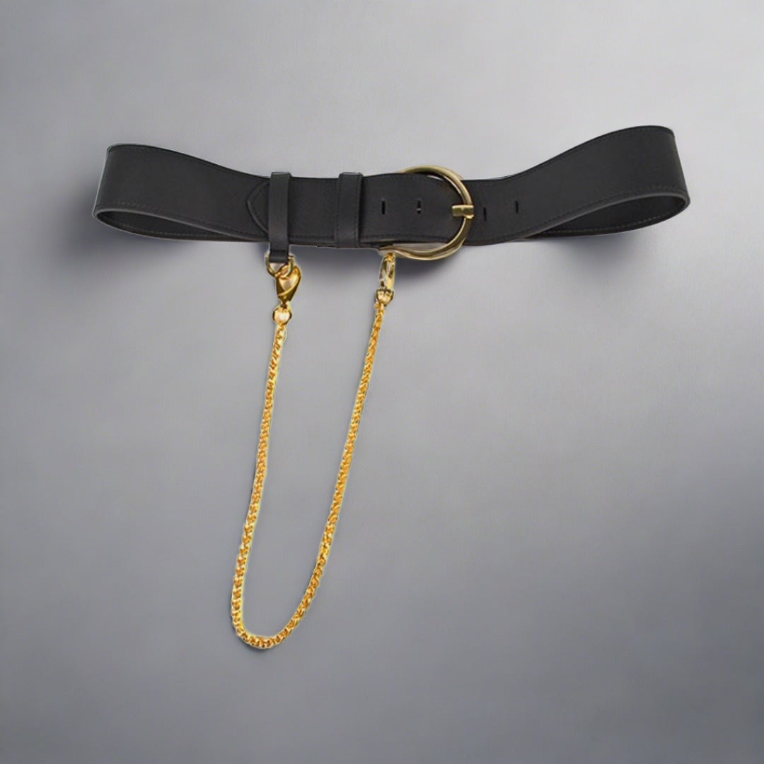 Leather Belt with Gold Chain | idPearl