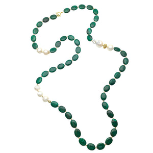 Long Baroque Pearl and Malachite Necklace - shop idPearl