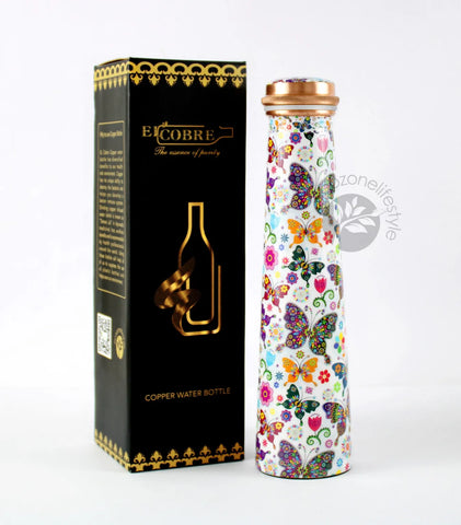 El'Cobre Floral Butterfly Printed Tower Copper Water Bottle - shop idPearl