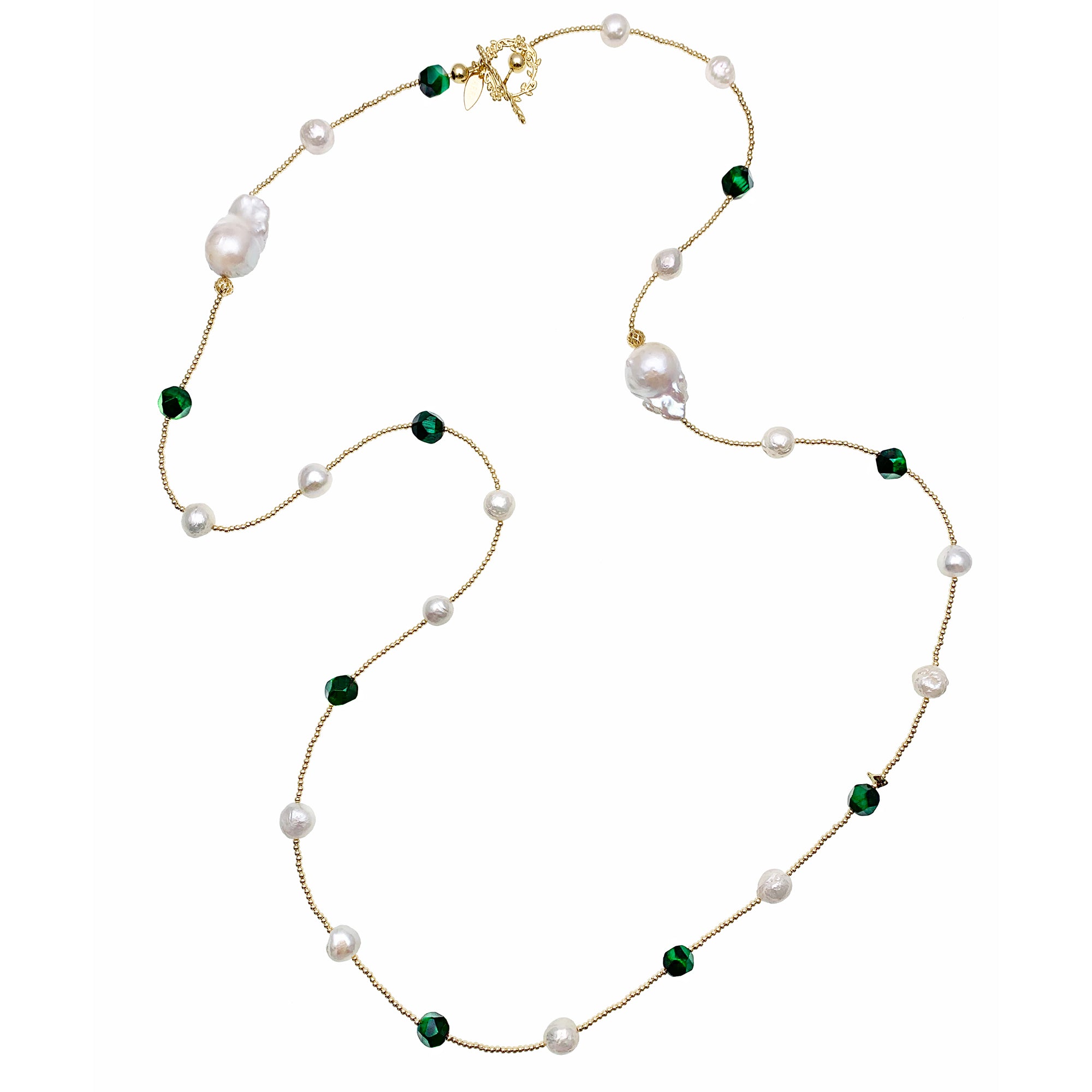 Farra Long Baroque Pearl and Malachite Necklace - shop idPearl