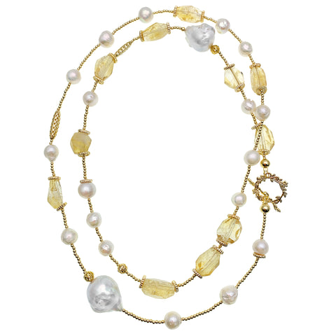 Faceted Citrine and Pearl Necklace - shop idPearl