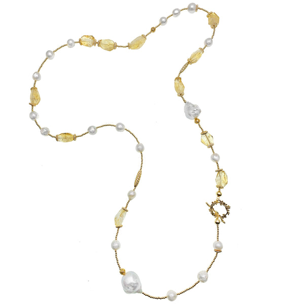 Faceted Citrine and Pearl Necklace - shop idPearl