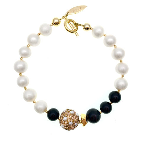 Farra Obsidian and Pearl Charm Bracelet,FARRA Jewelry - Shopidpearl
