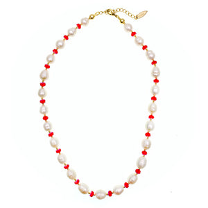 Farra Pearl and Red Crystal Necklace - shop idPearl