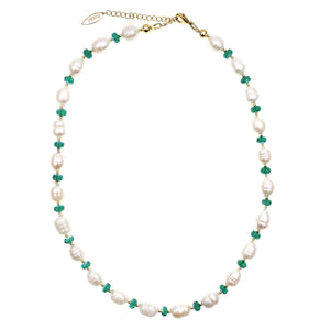 Farra Pearl and Green Crystal Necklace - shop idPearl