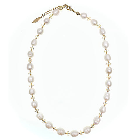Farra Pearl and Clear Crystal Necklace - shop idPearl