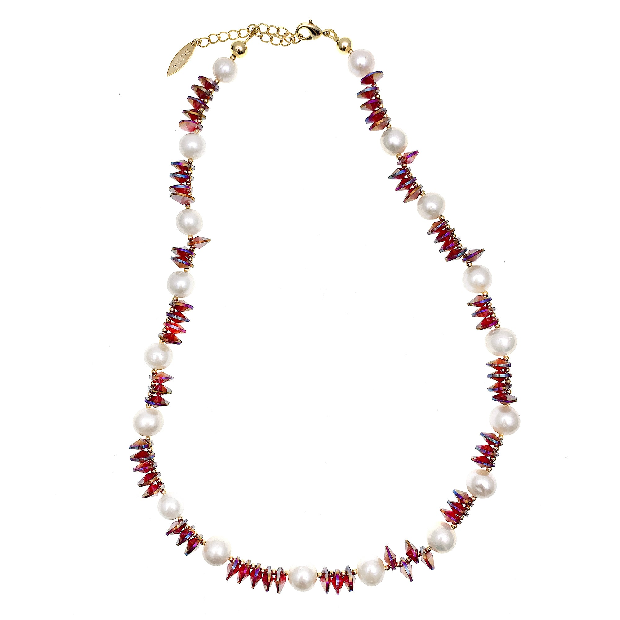 Farra Pearl and Magenta Crystal Necklace - shop idPearl