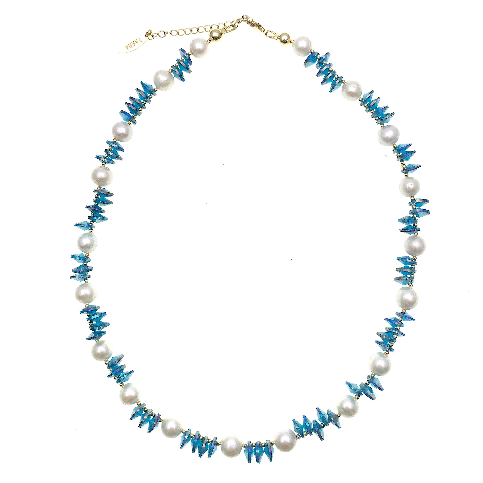 Farra Pearl and Blue Crystal Necklace,FARRA Jewelry - Shopidpearl
