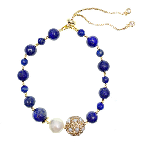 Lapis Lazuli & Pearl Encrusted Charm Bracelet - shop idPearl
