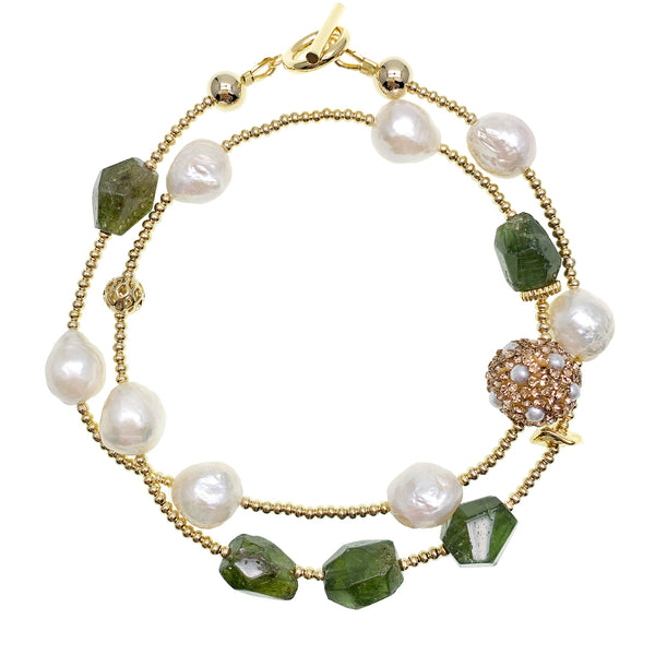 Double Wrap Diopside & Pearl Bracelet - shop idPearl