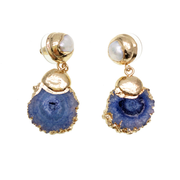 Blue Agate & Pearl Post Earrings - shop idPearl