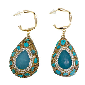 Amazonite & Blue Opal Teardrop Hoop Earrings - shop idPearl