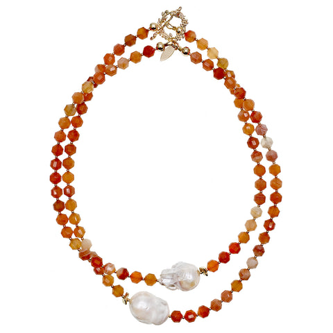 Double Strand Watermelon Quartz & Baroque Pearl Necklace - shop IdPearl