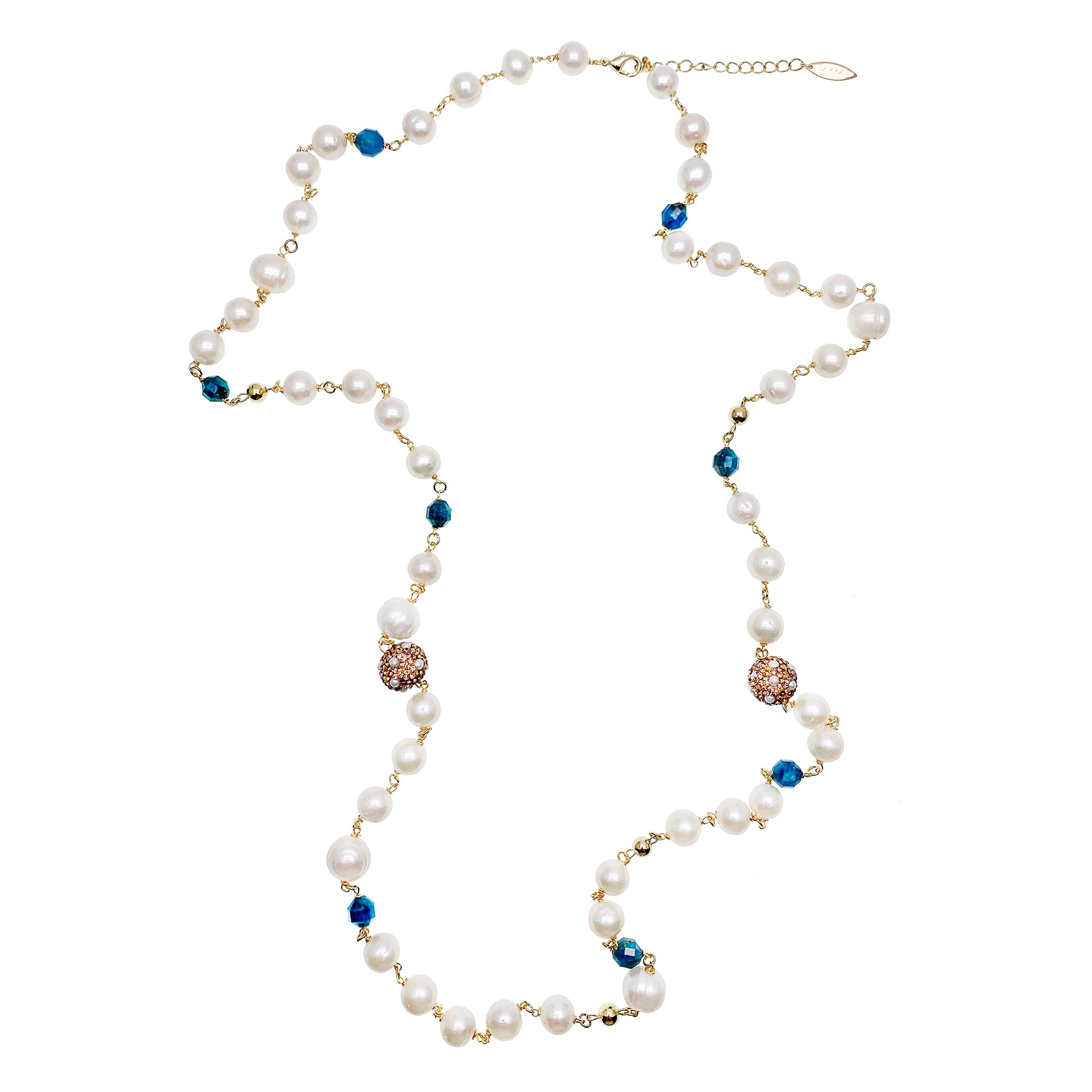 Long Blue Apatite & White Pearl Necklace - shop idPearl