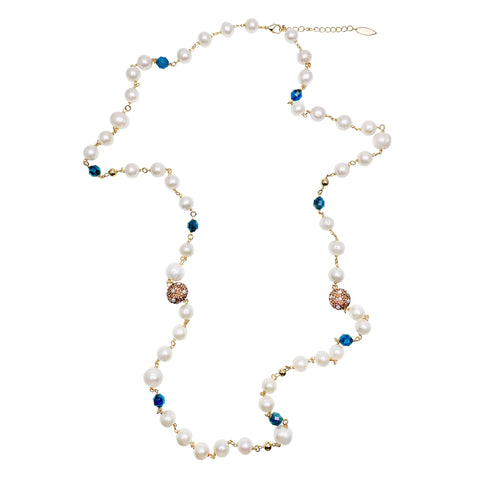 Long Blue Apatite & White Pearl Necklace - shop idPearl