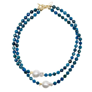 Double Strand Blue Apatite & Baroque Pearl Necklace - shop idPearl