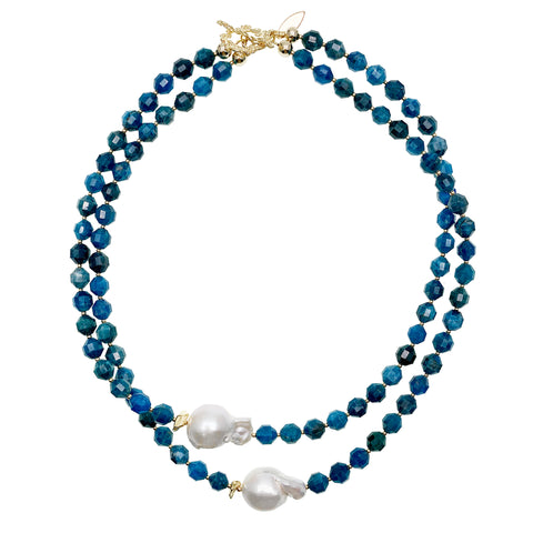 Double Strand Blue Apatite & Baroque Pearl Necklace - shop idPearl