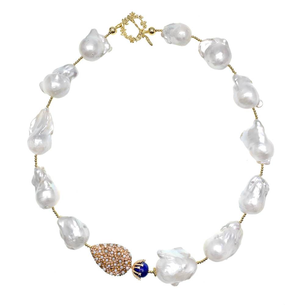 Baroque Pearl, Lapis Lazuli & Pearl Encrusted Charm Necklace - shop idPearl