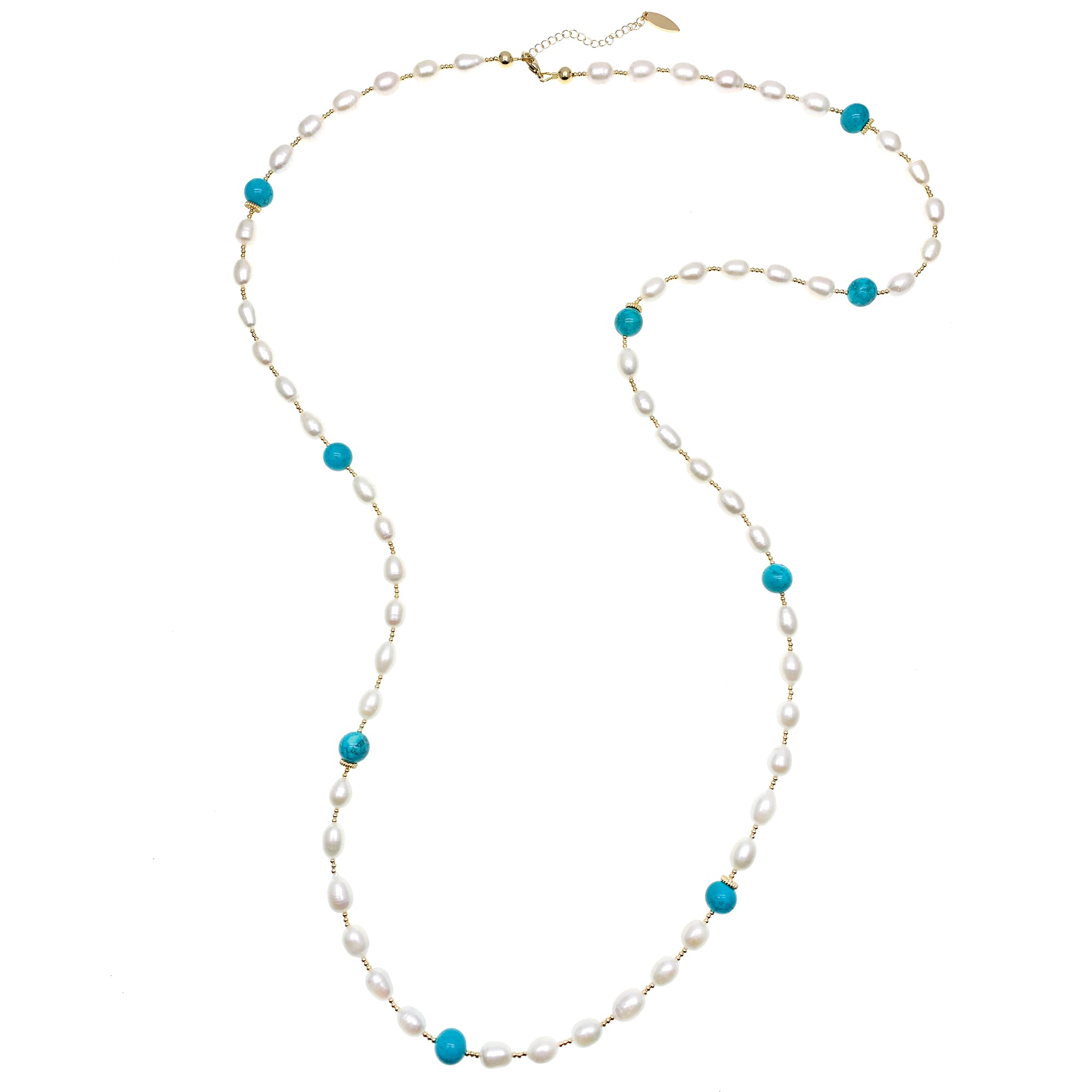 Long Pearl & Turquoise Necklace - shop idPearl