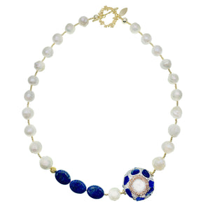 Farra Lapis Lazuli and Pearl Charm Necklace - shop idPearl