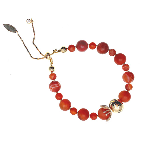 Farra Red Agate and Etched Flower Charm Bracelet - shop idPearl