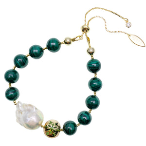 Farra Malachite Shard and Baroque Pearl Bracelet - shop idPearl