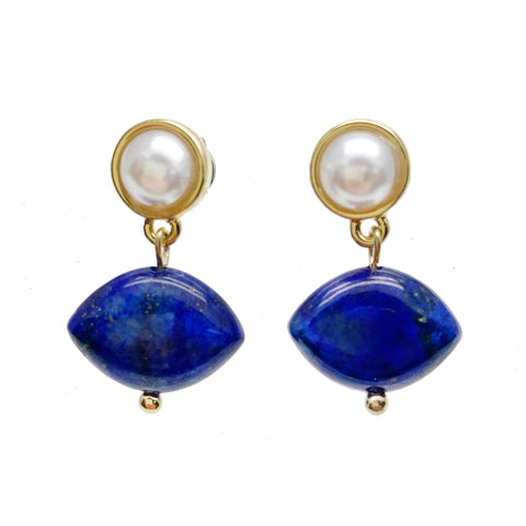 Farra Lapis Lazuli and Pearl Stud Earrings - shop idPearl