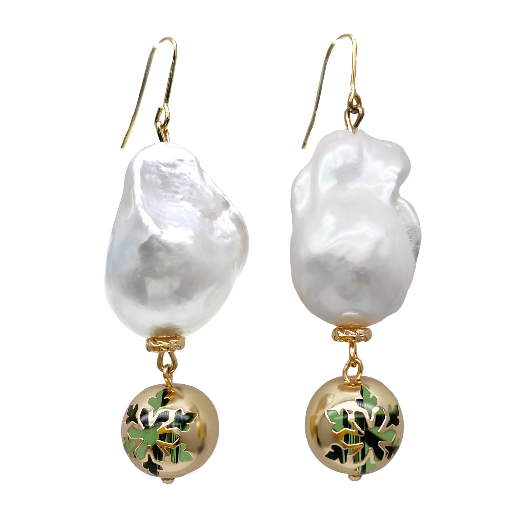 Farra Baroque Pearl and Etched Flower Charm Earrings - shop idPearl