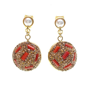 Farra Red Coral Charm and Pearl Stud Earrings - idPearl